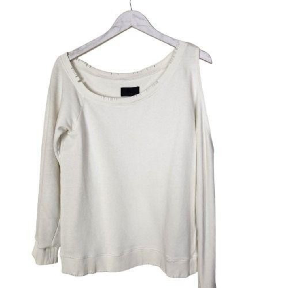 RtA Sweatshirt Womens Small White One‎ Shoulder Distressed Raw Hem Pullover - Picture 2 of 13
